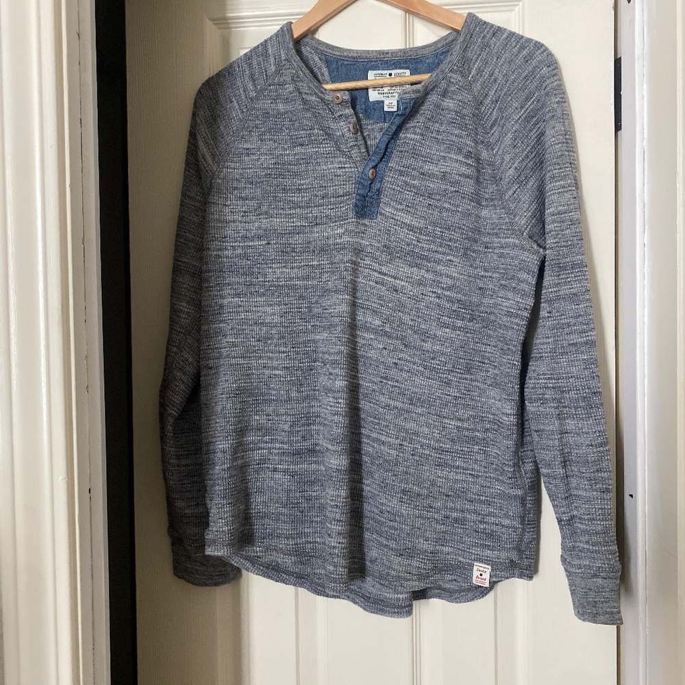 Lucky Brand Gray/Blue Waffle Long Sleeve Shirt - M